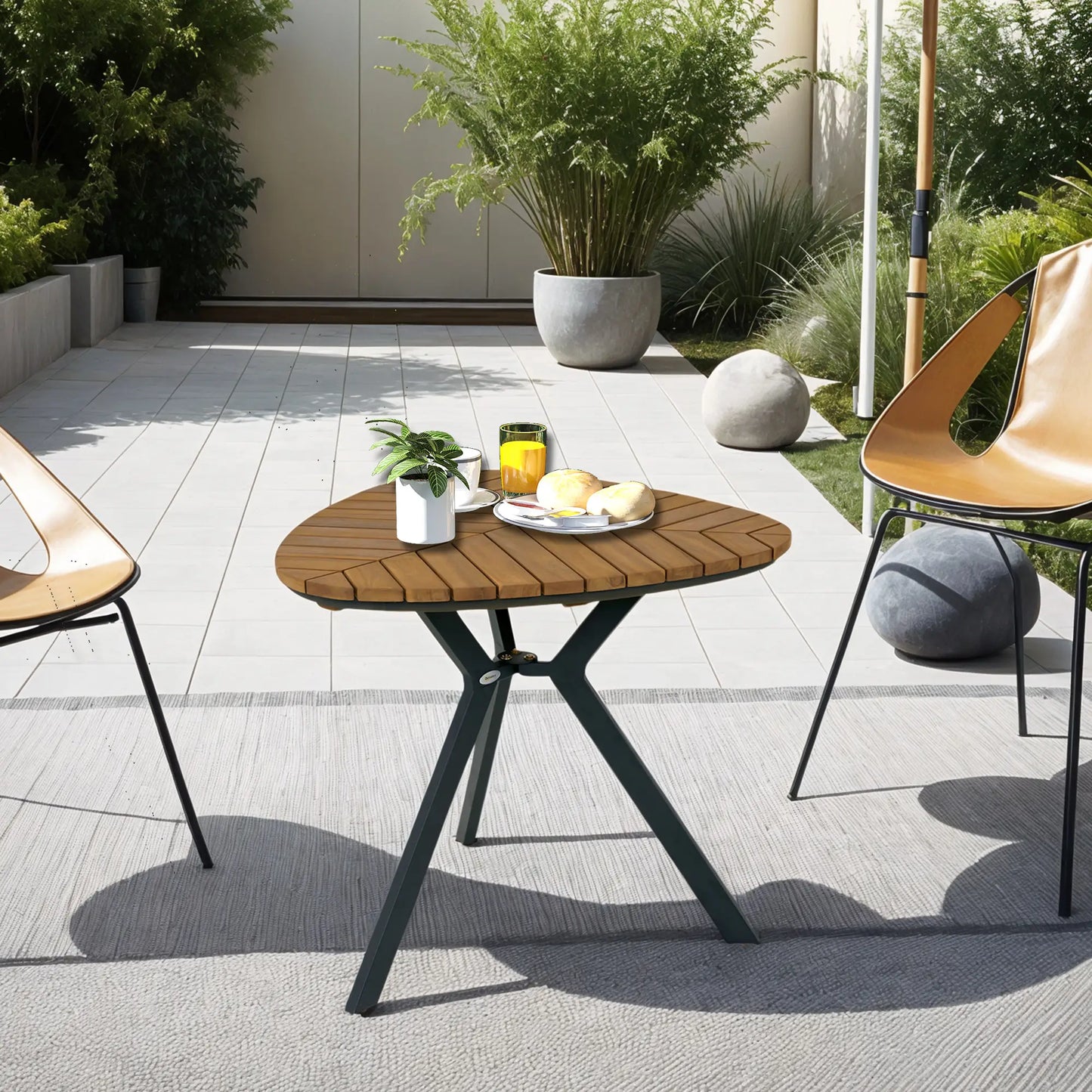 35.4" Outdoor Dining Table, Slatted Acacia Wood Top, Steel Legs Patio Dinning Tables at Gallery Canada