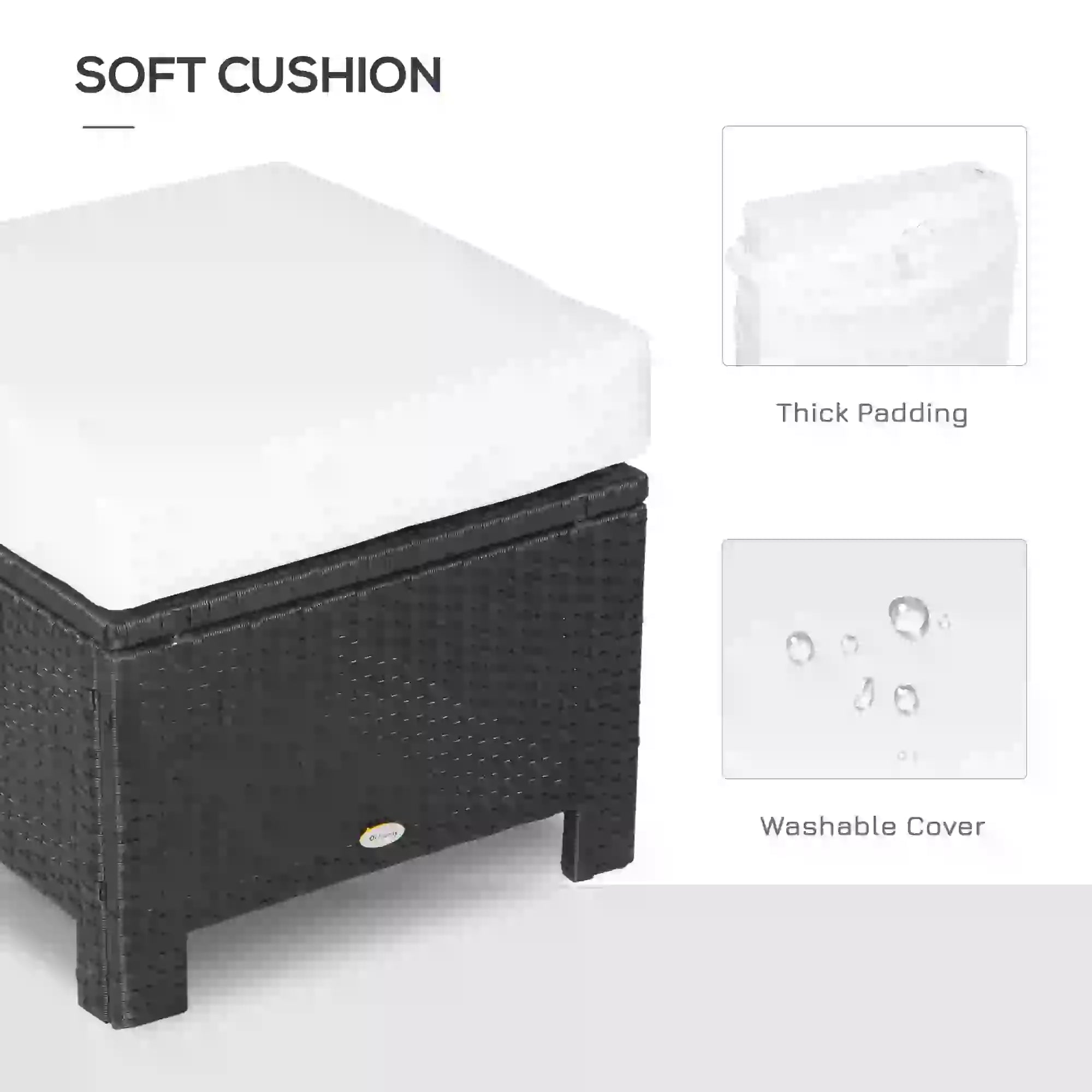 Patio Rattan Ottoman, Outdoor Wicker Footrest with Cushion, White Patio Furniture Sets at Gallery Canada
