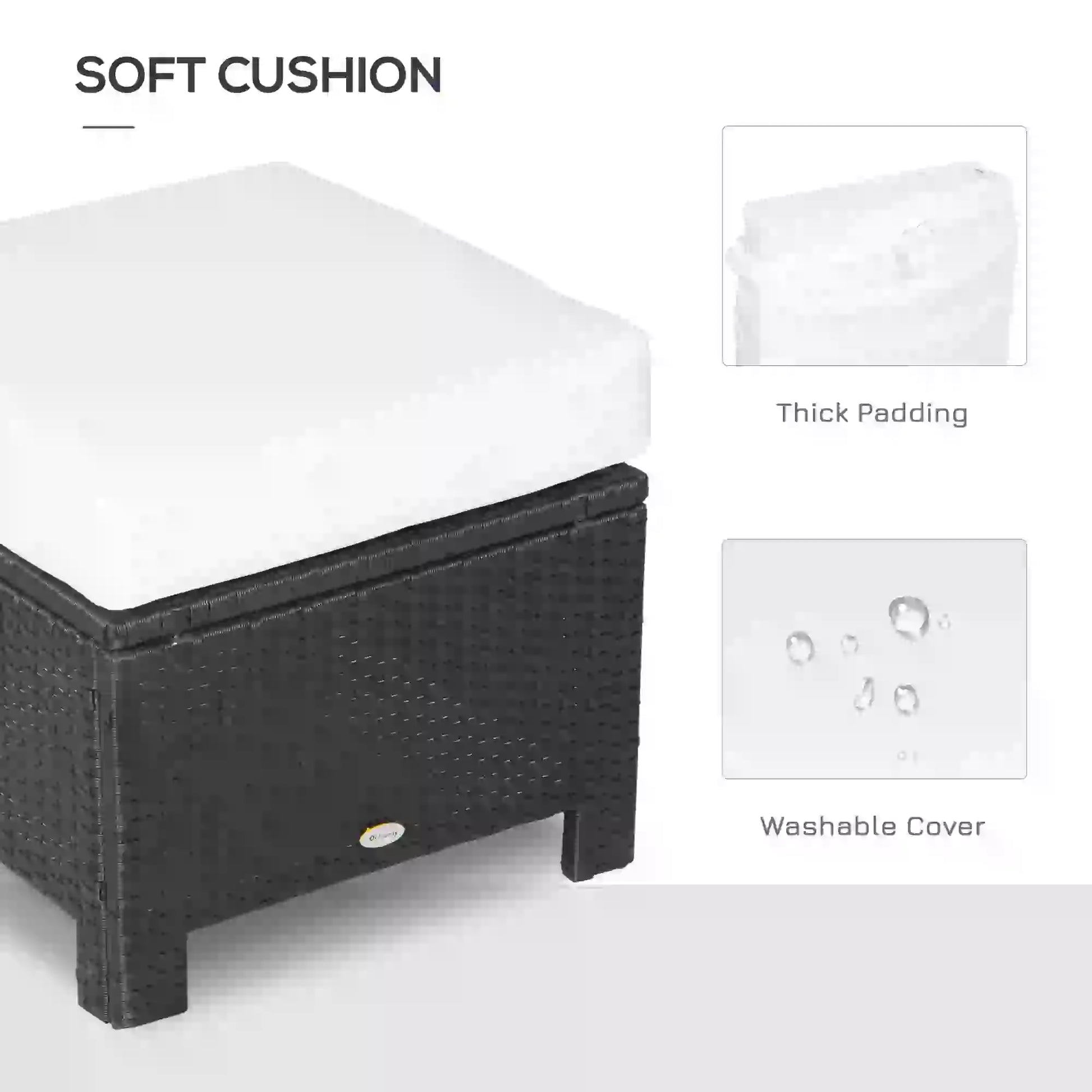 Patio Rattan Ottoman, Outdoor Wicker Footrest with Cushion, White Patio Furniture Sets at Gallery Canada