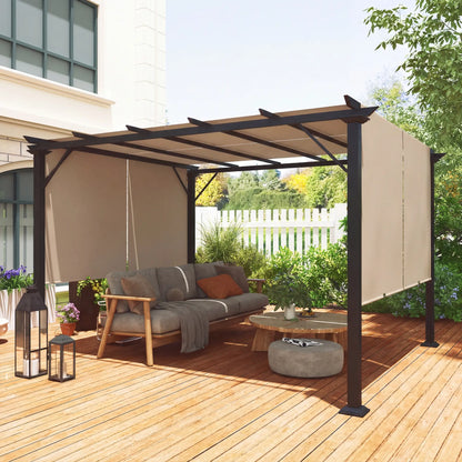 12' x 10' Outdoor Gazebo, Retractable Canopy, Steel Frame, Light Brown Pergolas at Gallery Canada