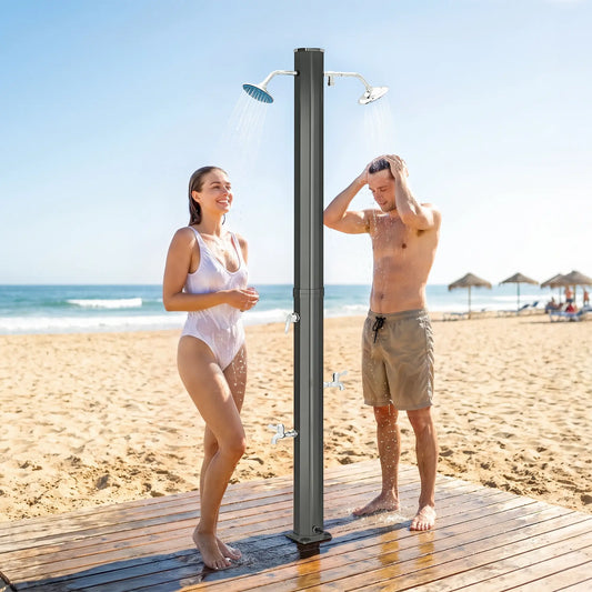Solar Heated Outdoor Shower, 9.2 Gallon, 7.1ft, 2 Rotating Heads Outdoor Swimming Pools & Hot Tubs Black at Gallery Canada