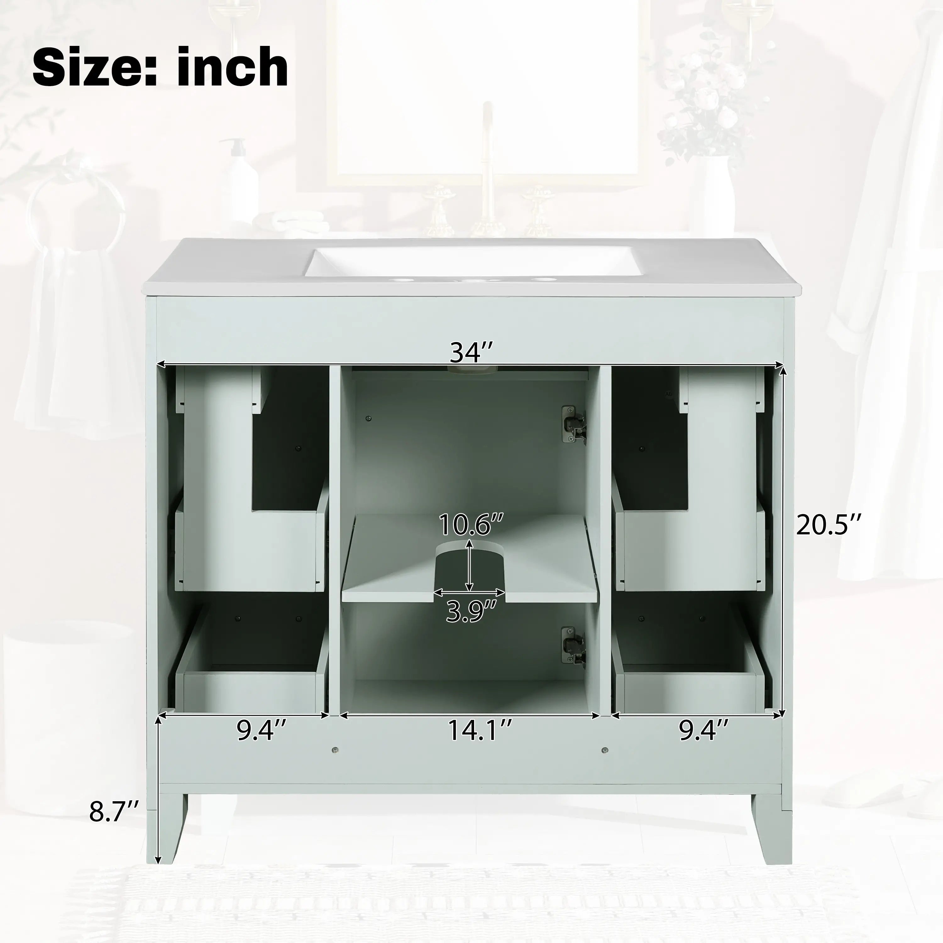 Bathroom Vanity, Ceramic Sink, Soft-Close Doors, 36
