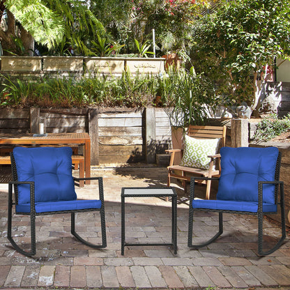 3-Piece Rocking Bistro Set, Outdoor Wicker Patio Furniture, Blue Outdoor Rocking Chairs at Gallery Canada