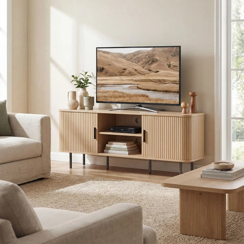 TV Stand Cabinet For 50 Inches, Storage Shelves, Oak Tone