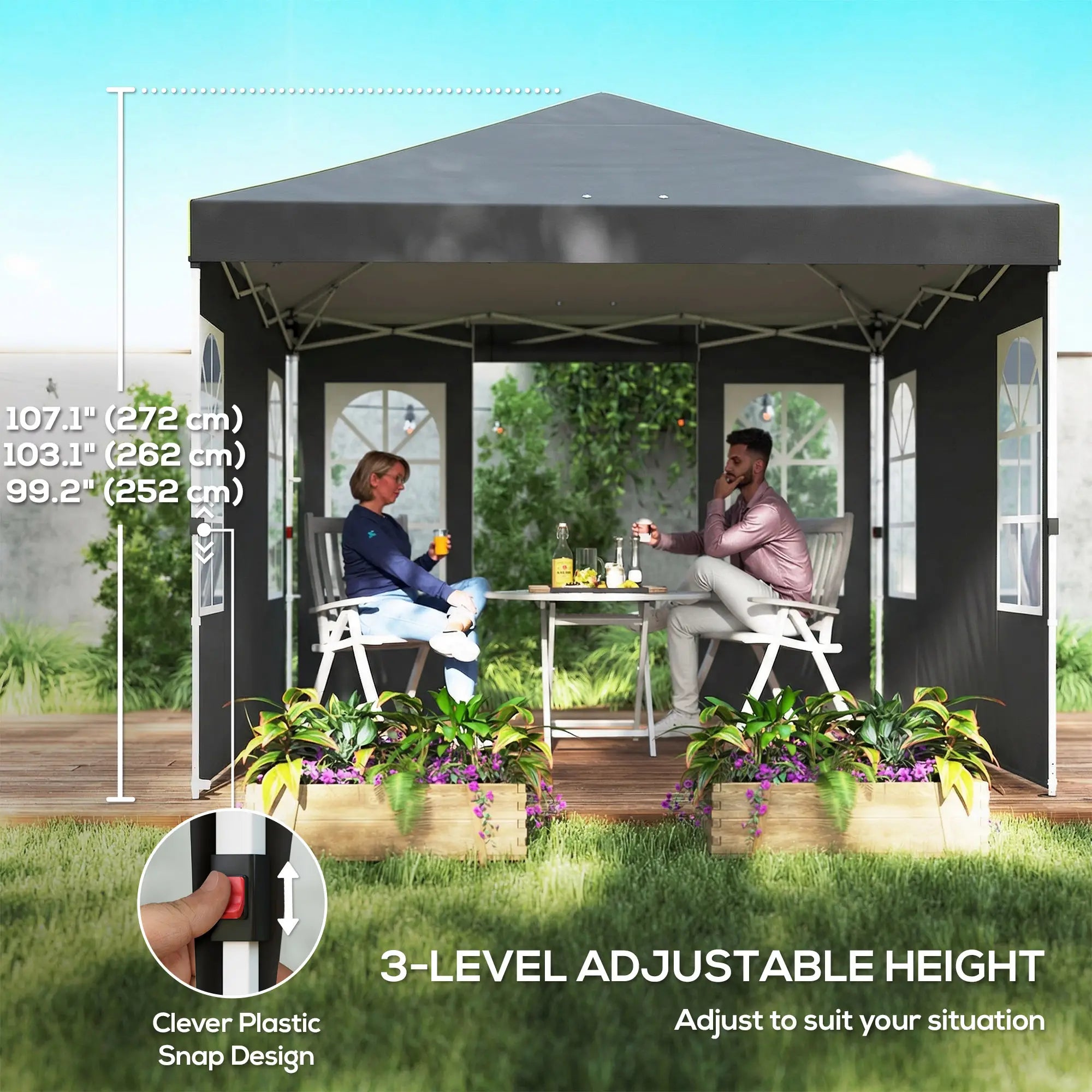 9.6 x 9.6 ft Pop Up Canopy Tent With 4 Sidewalls, UPF 50+, Dark Grey Pop Up Canopies at Gallery Canada