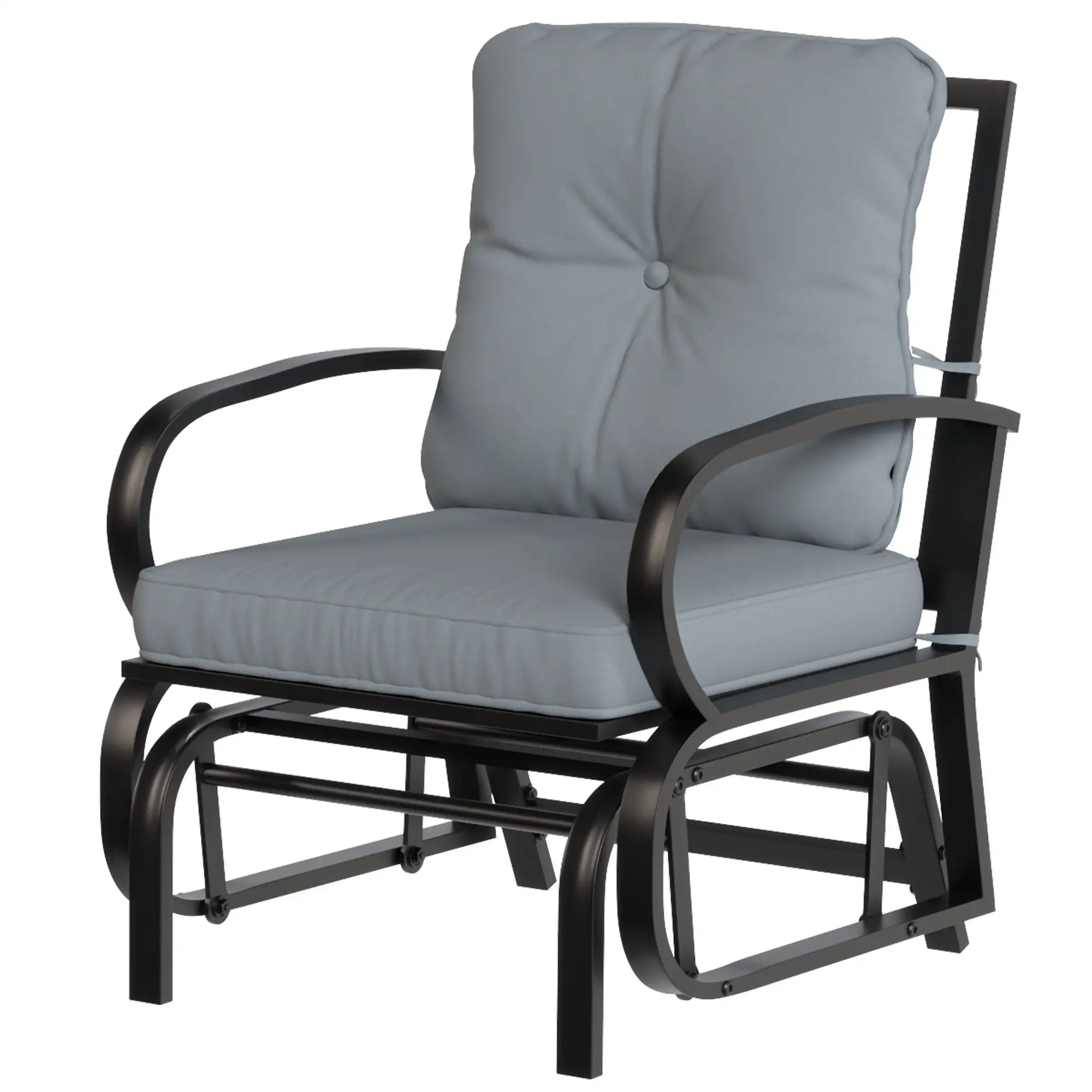 Patio Glider Chair With Cushions, Steel Frame, Curved Armrests, Light Grey Outdoor Gliders Black, Light Grey at Gallery Canada