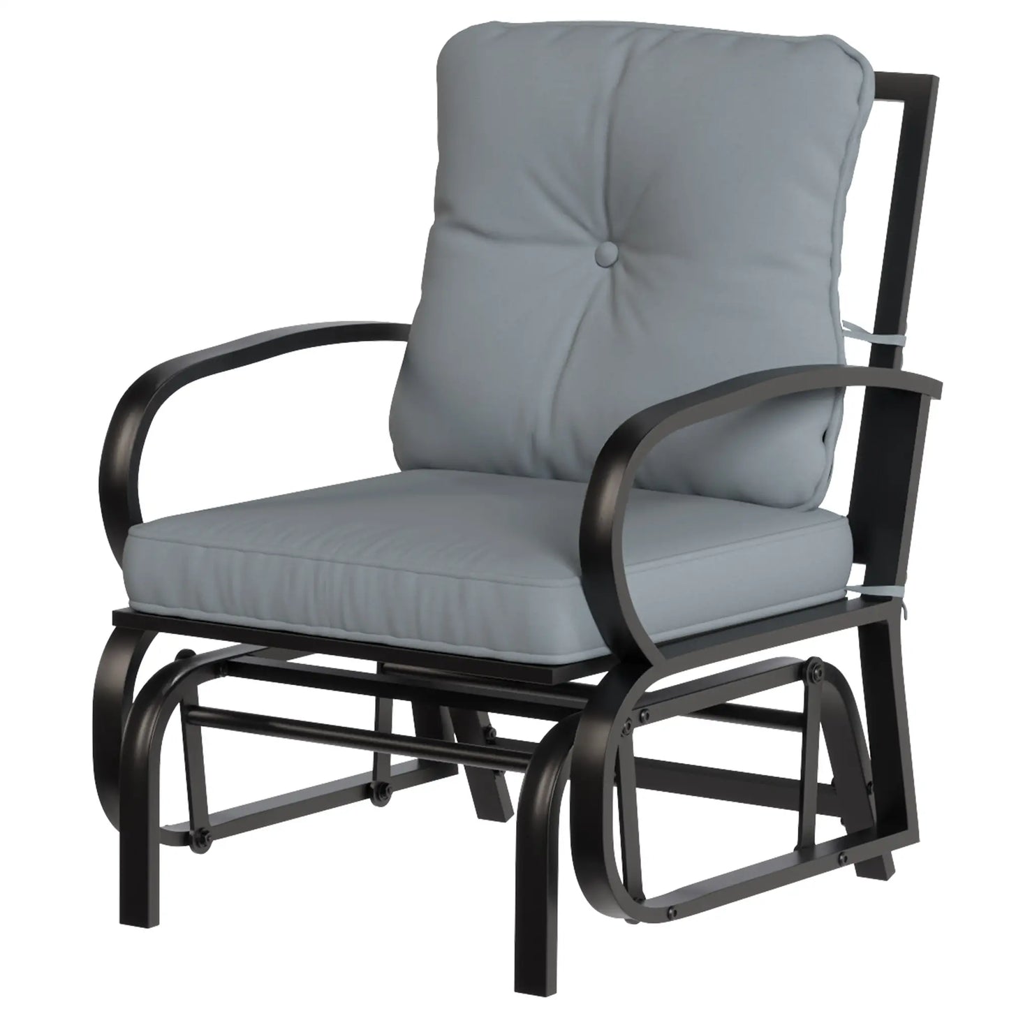 Patio Glider Chair With Cushions, Steel Frame, Curved Armrests, Light Grey Outdoor Gliders Black, Light Grey at Gallery Canada