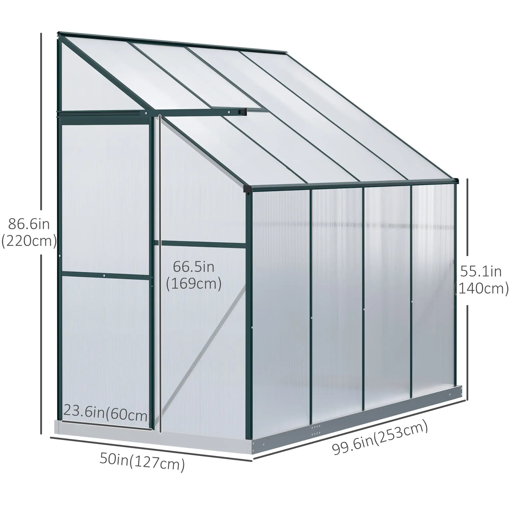 Walk-In Garden Greenhouse, Aluminum Polycarbonate, Roof Vent, 8' x 4' x 7', Silver Walk In Greenhouses at Gallery Canada