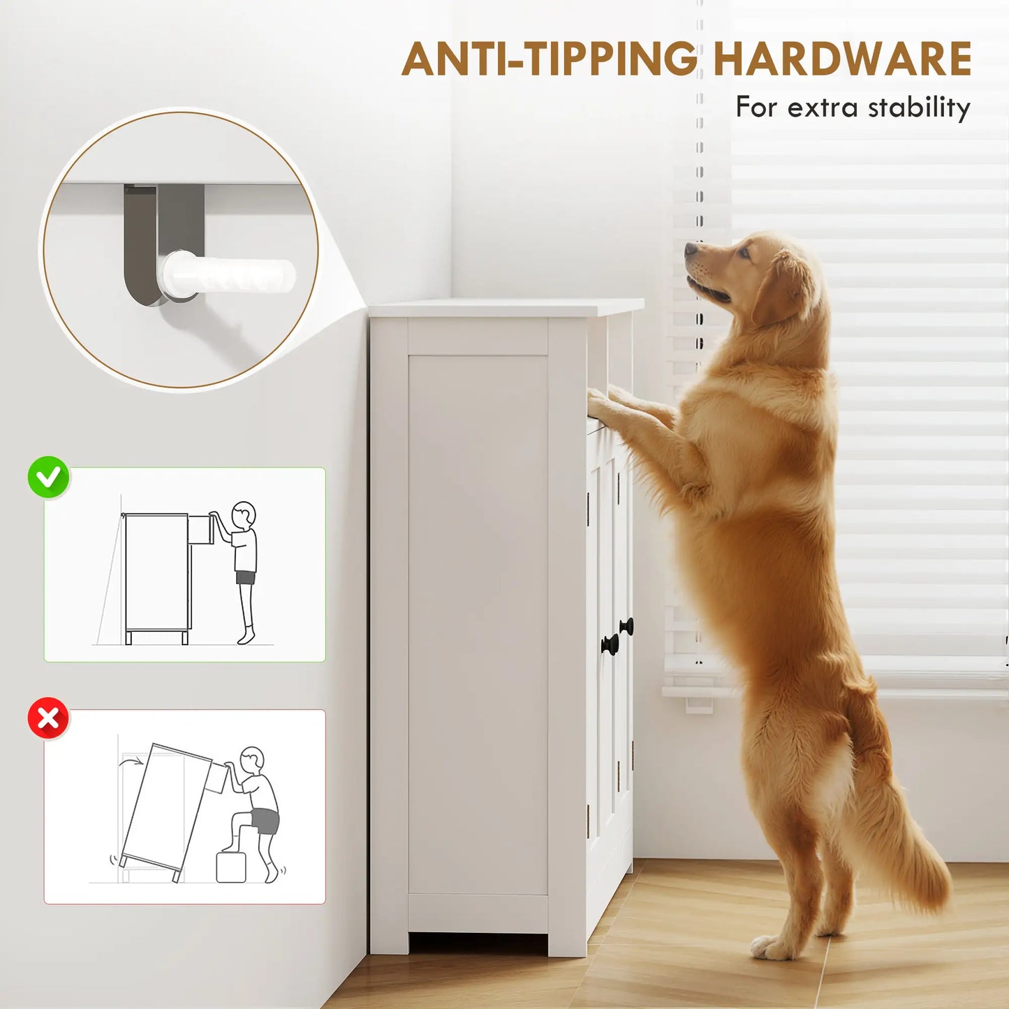 Freestanding Bathroom Floor Cabinet, 3 Doors, 2 Shelves, Adjustable, White Freestanding Bathroom Cabinets at Gallery Canada