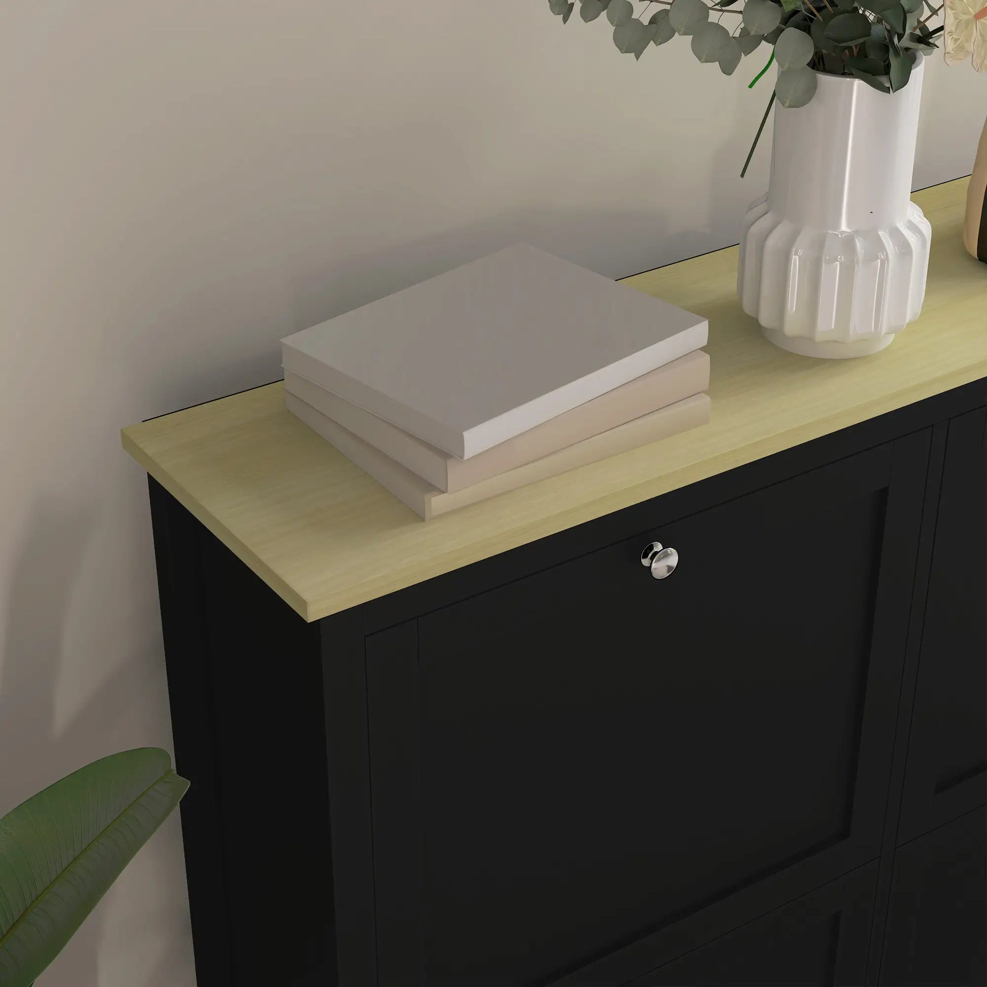 Shoe Storage Cabinet, 4 Flip Drawers, Adjustable Shelves, Holds 20 Pairs, Black Shoe Storage Cabinets & Racks at Gallery Canada