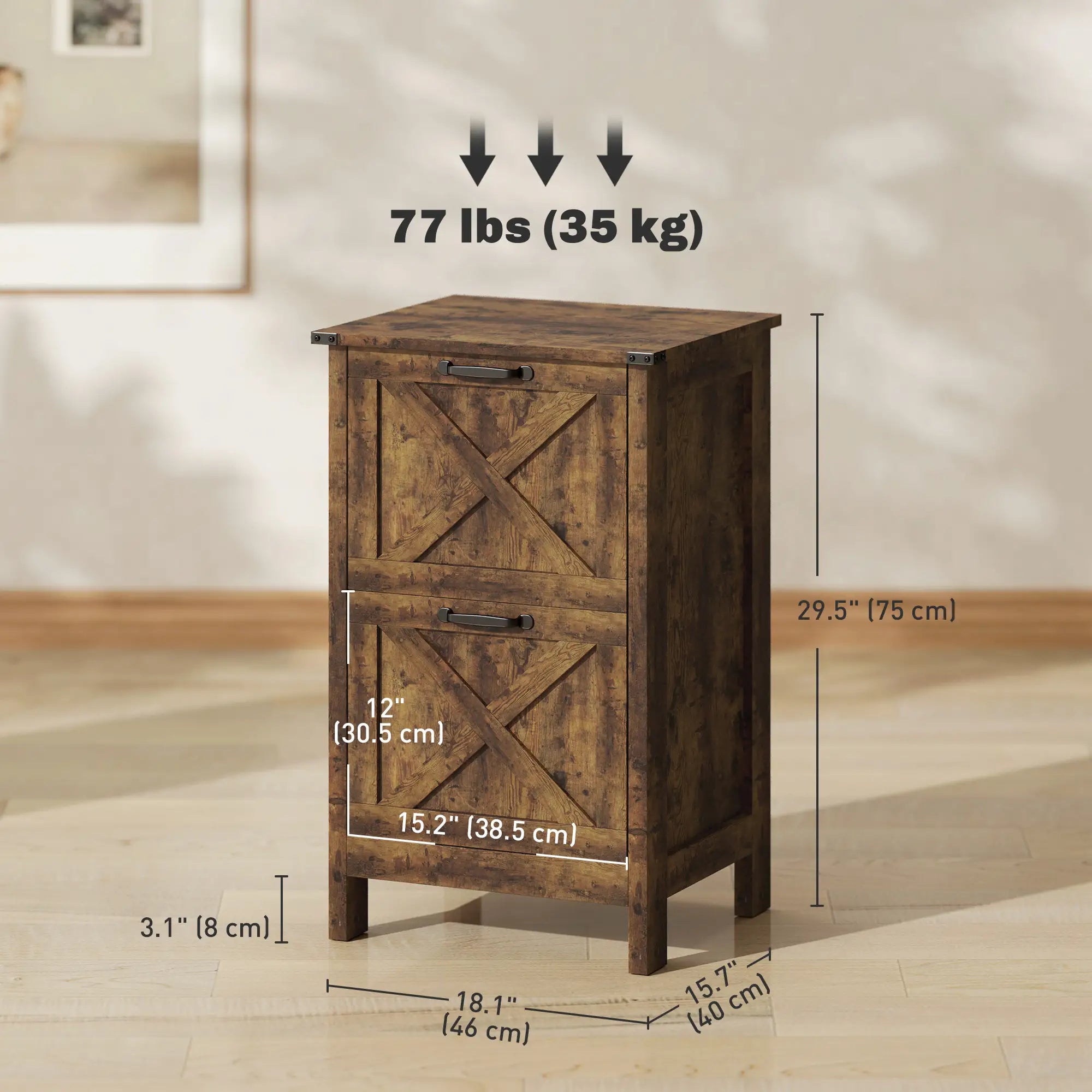 Vertical 2-Drawer Filing Cabinet, A4 Letter Size, Rustic Brown Office Cabinets & Cupboards at Gallery Canada