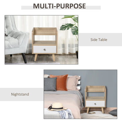 Bedside Table, 2-Tier Shelf with Drawer, Storage End Table, Natural Bedside Tables at Gallery Canada