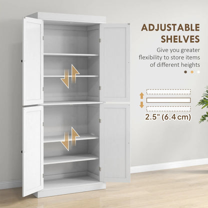 72.5" Freestanding Kitchen Pantry Cabinet, 4 Doors, White Kitchen Pantry Cabinets at Gallery Canada