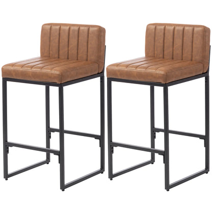 Tabourets de bar à hauteur de comptoir rembourrés rétro, lot de 2, marron