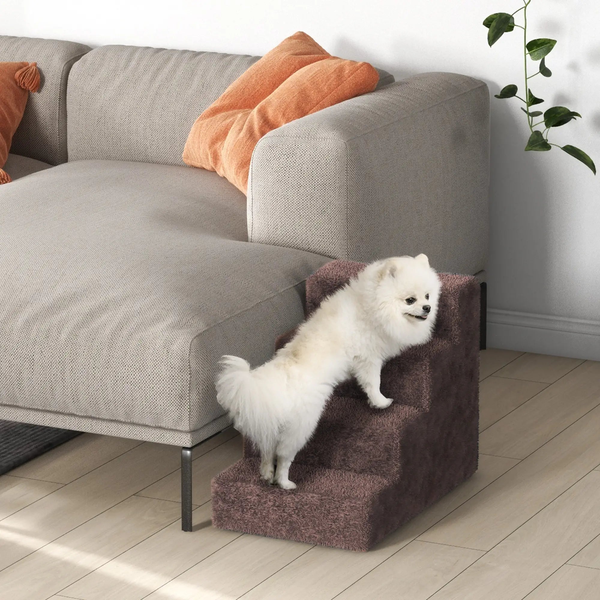 4-Step Dog Ramp for Sofa, Bed, Couch, Removable Cover, Brown Dog Stairs at Gallery Canada