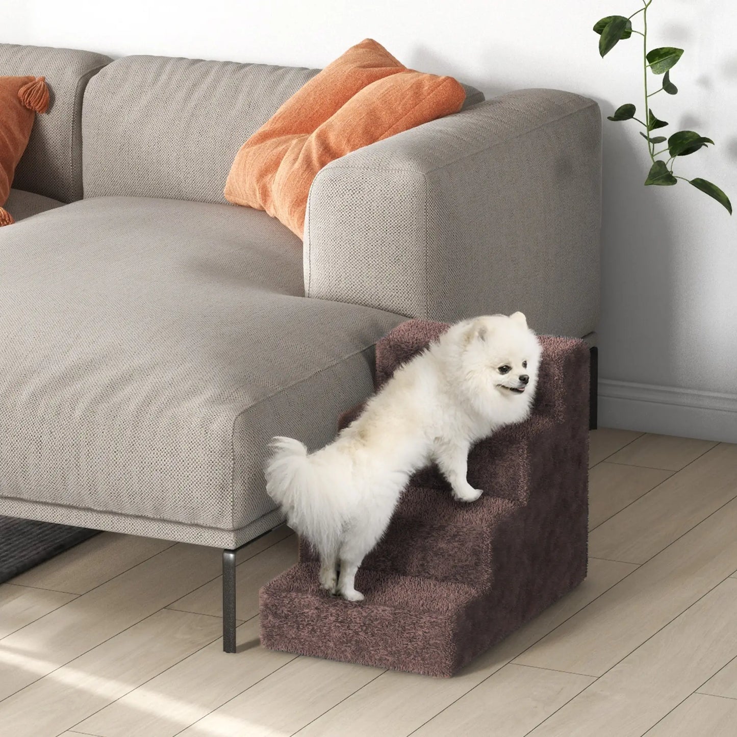 4-Step Dog Ramp for Sofa, Bed, Couch, Removable Cover, Brown Dog Stairs at Gallery Canada