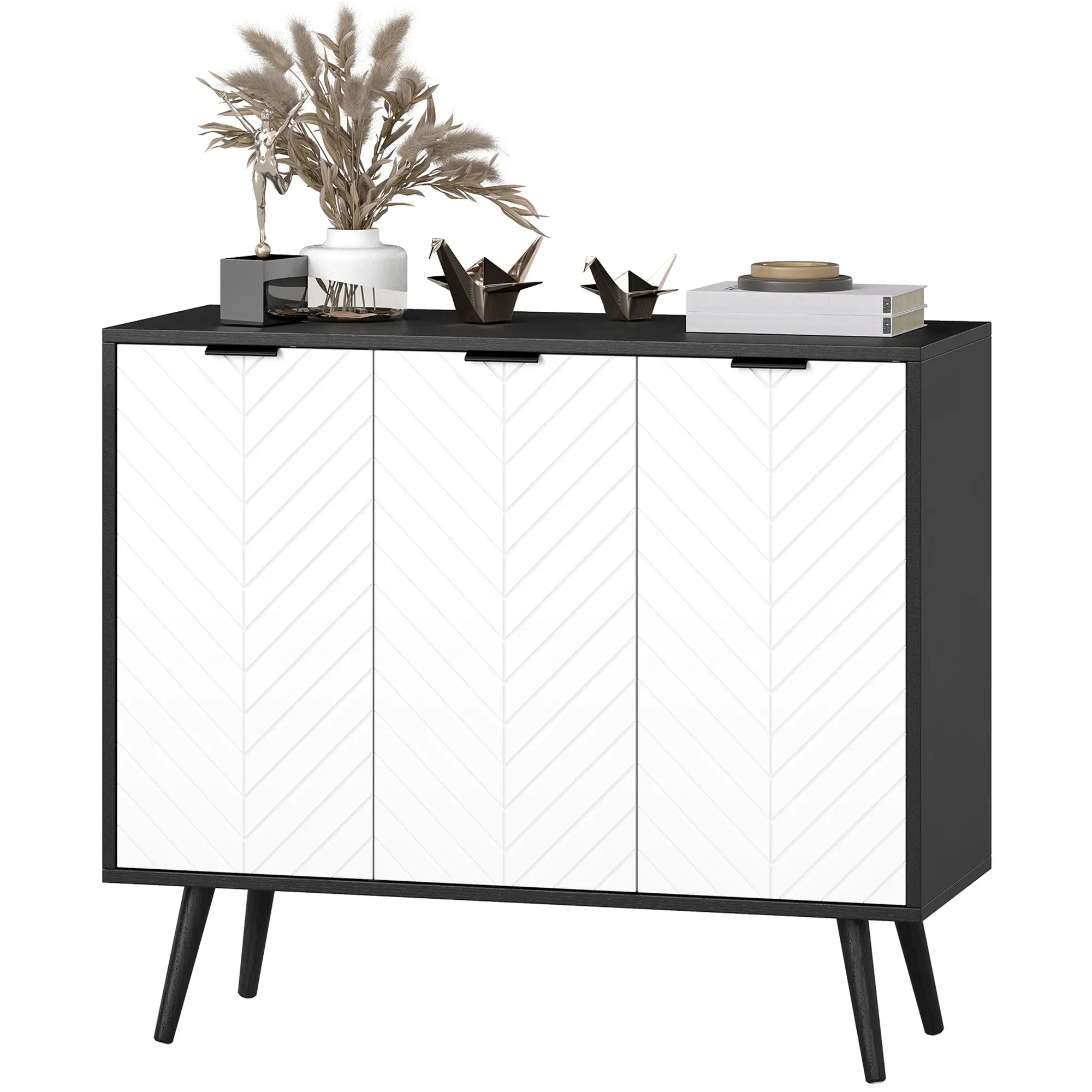 Modern Sideboard Buffet, Dining Room Cabinet, Adjustable Shelves, 3 Doors, Black Storage Cabinets White, Black at Gallery Canada