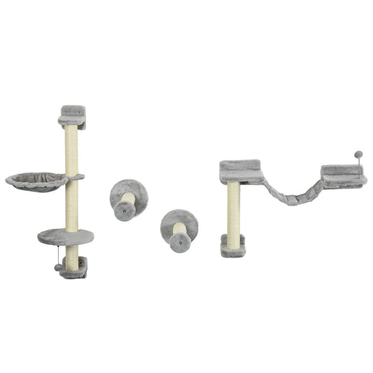 4PCs Cat Wall Shelves, Hammock, Scratching Post, Ladder, Grey Cat Climbing Wall Grey and Cream at Gallery Canada