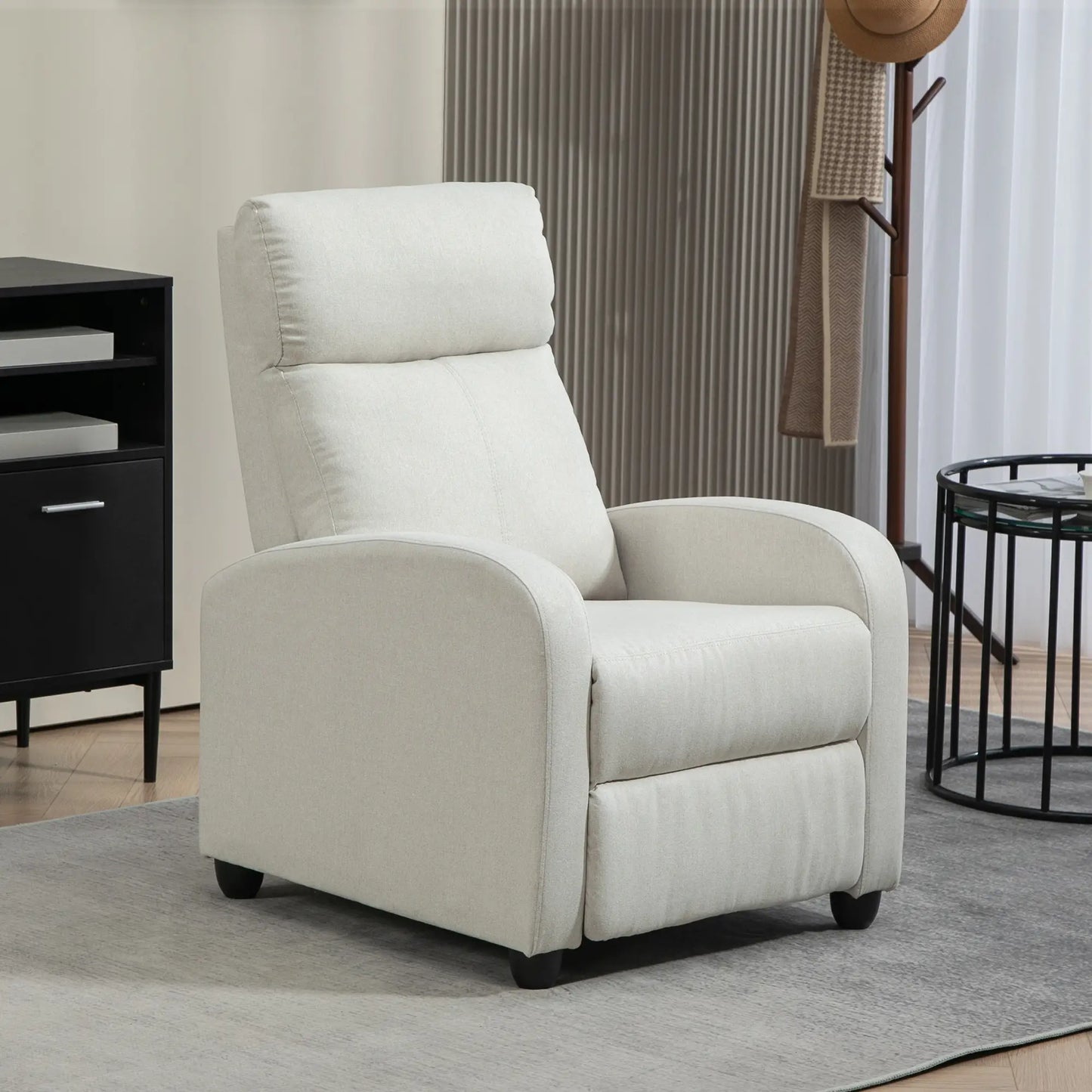 Fabric Recliner Chair, Manual Reclining Sofa, Padded Seat, Cream White Single Sofas at Gallery Canada