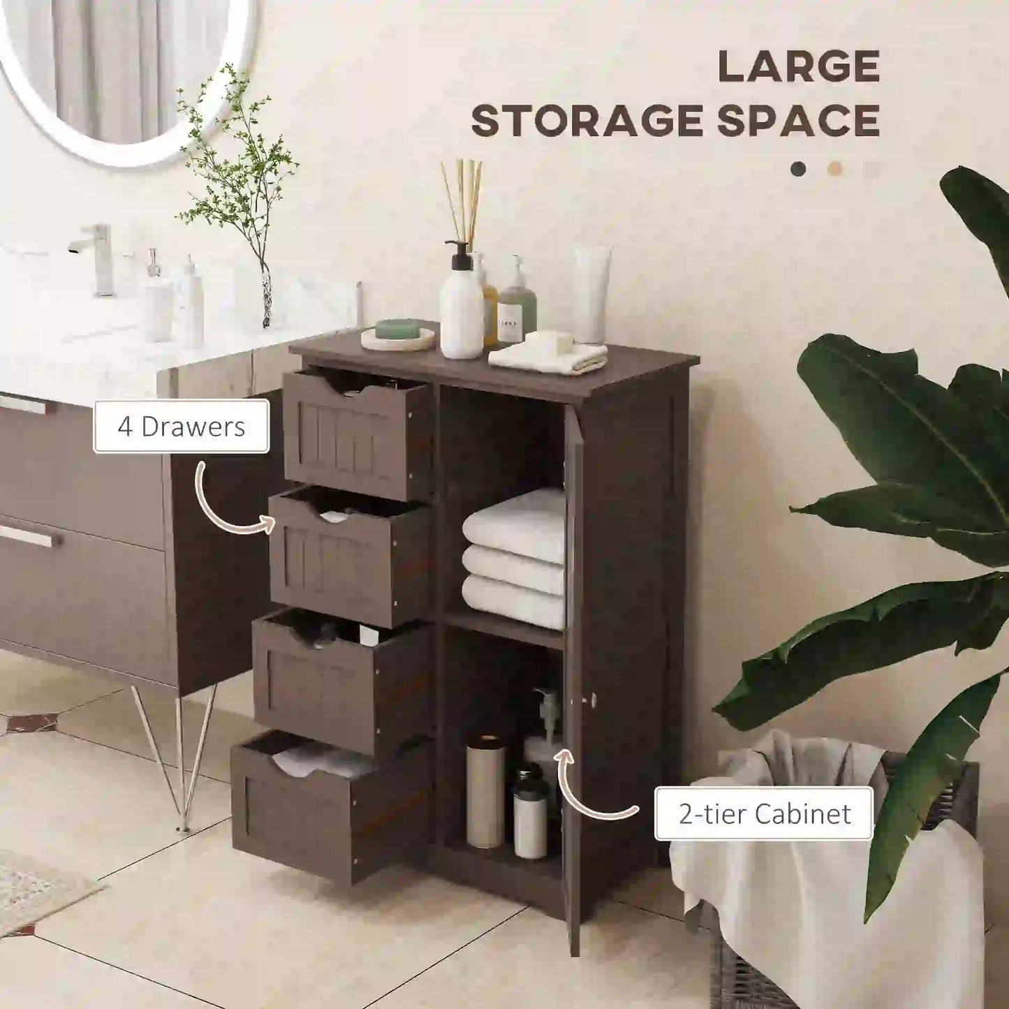 Bathroom Storage Cabinet, Adjustable Shelf, 4 Drawers, Brown Bathroom Cabinets at Gallery Canada