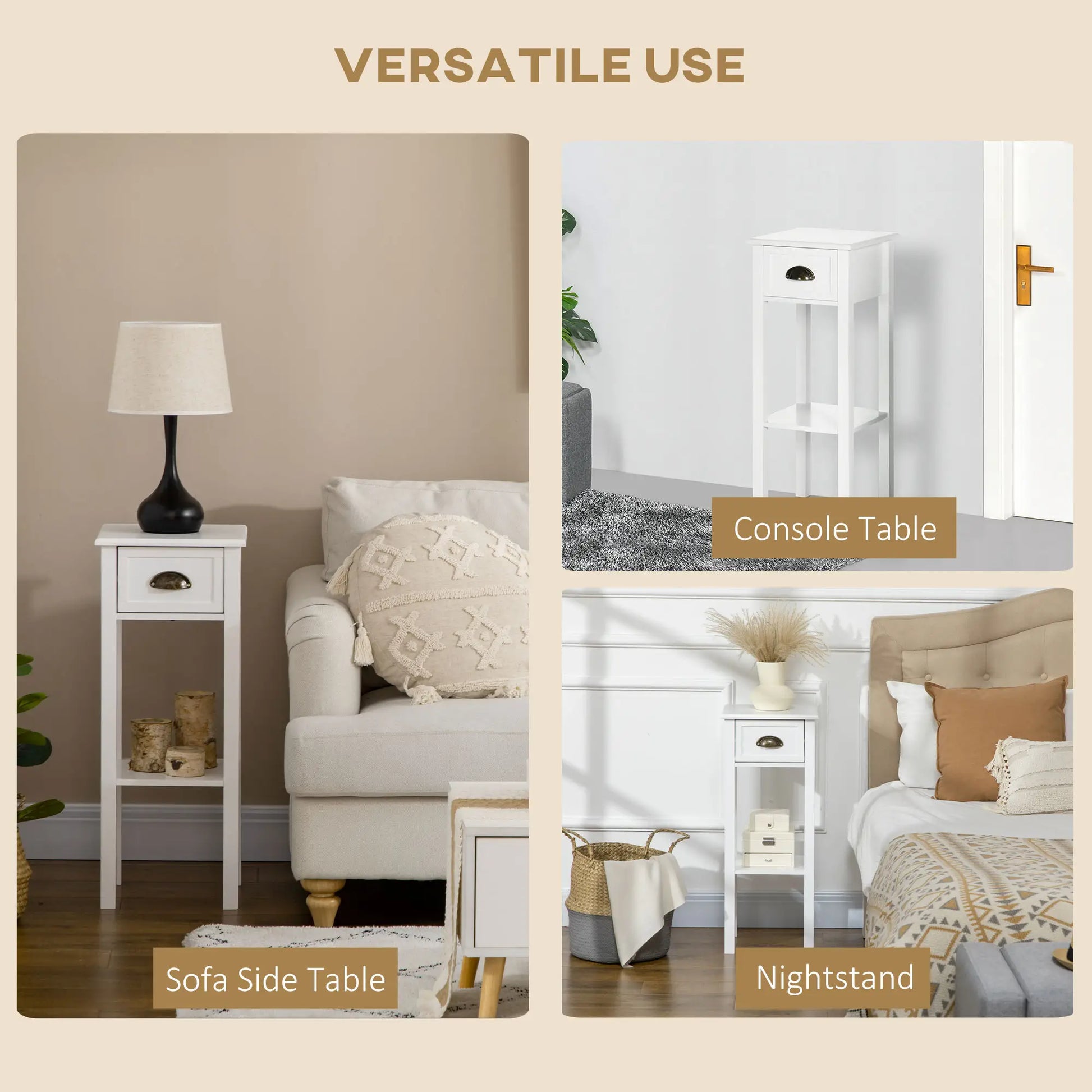 2 Tier Side Table, Set of 2, Narrow Tall End Table with Drawer, White Side Tables at Gallery Canada