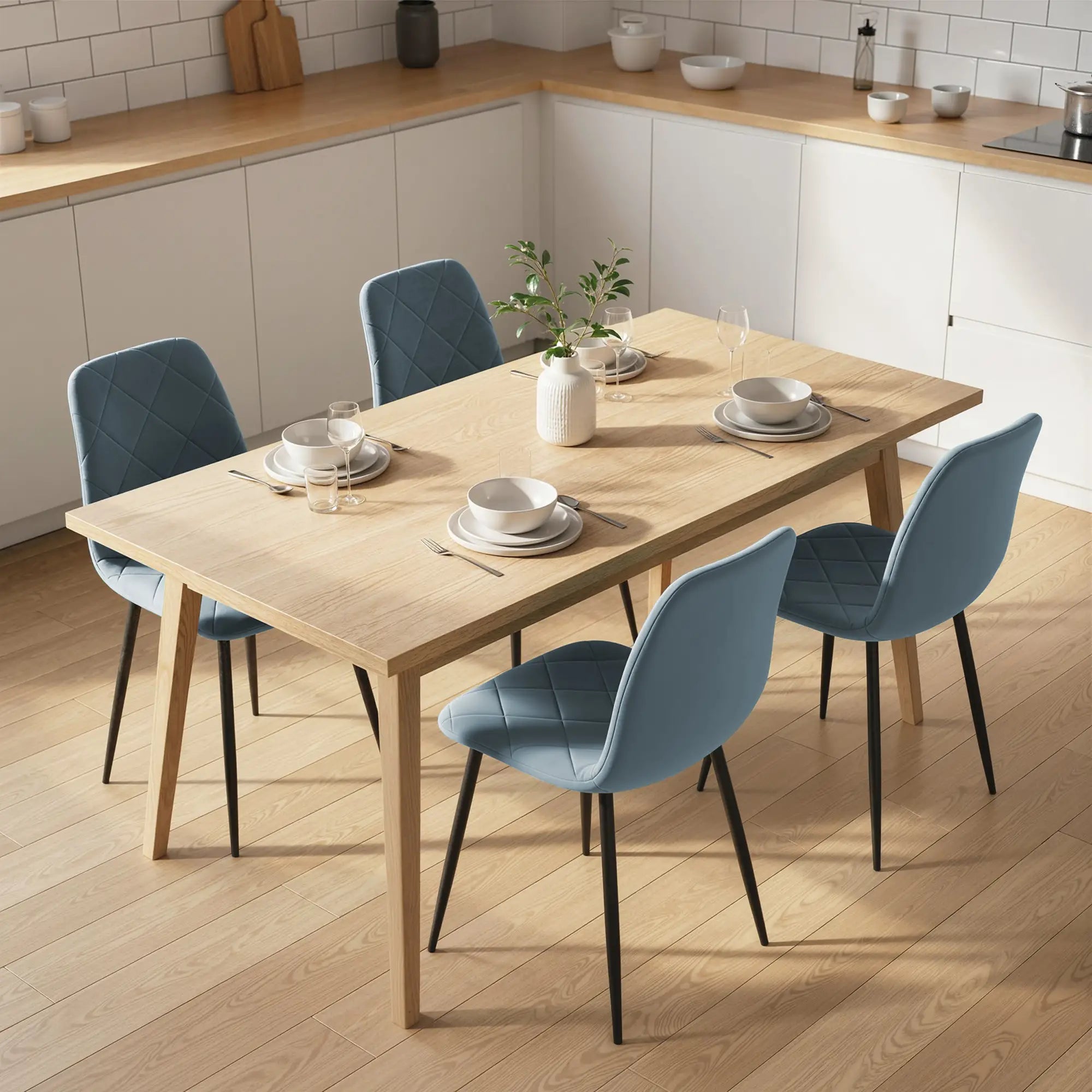 Upholstered Dining Chairs Set of 4, Steel Legs, Modern Kitchen, Light Blue Dining Chairs at Gallery Canada