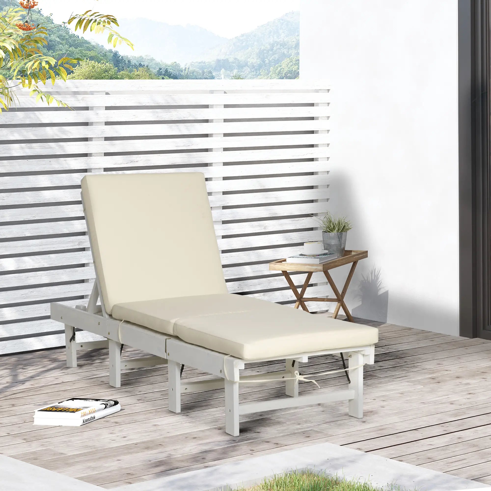 Wooden Folding Chaise Lounge, Outdoor Chair, Adjustable Back, White Chaise Loungers at Gallery Canada