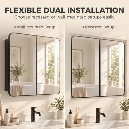 30 x 24 Inch Bathroom Medicine Cabinet, Mirror, Shelves, Black
