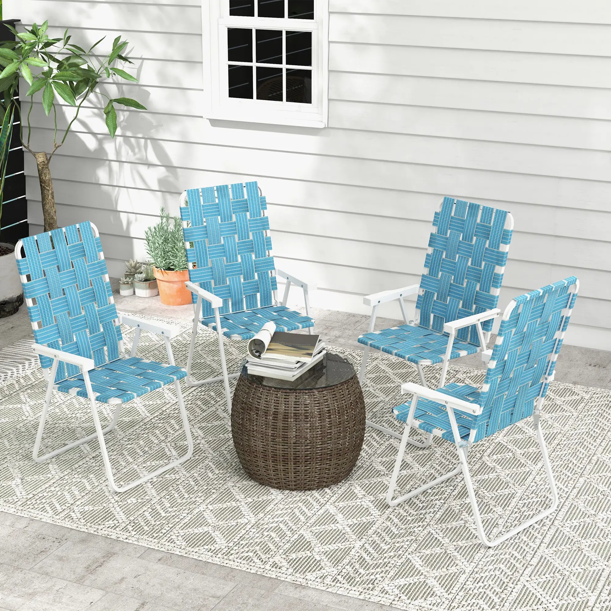 Set of 4 Folding Patio Chairs, Portable with Armrests, Blue Patio Chairs at Gallery Canada