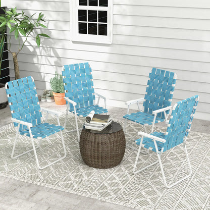 Set of 4 Folding Patio Chairs, Portable with Armrests, Blue Patio Chairs at Gallery Canada