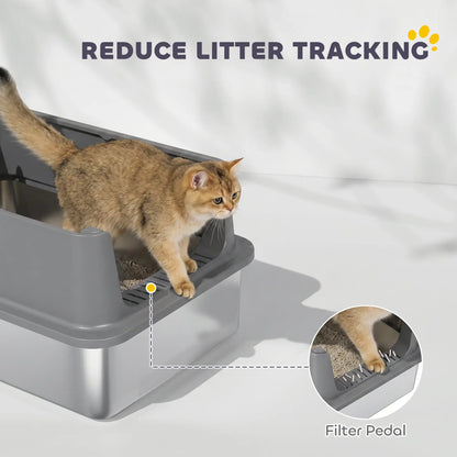 XL Stainless Steel Cat Litter Box, High Wall, Odor Free, Steel