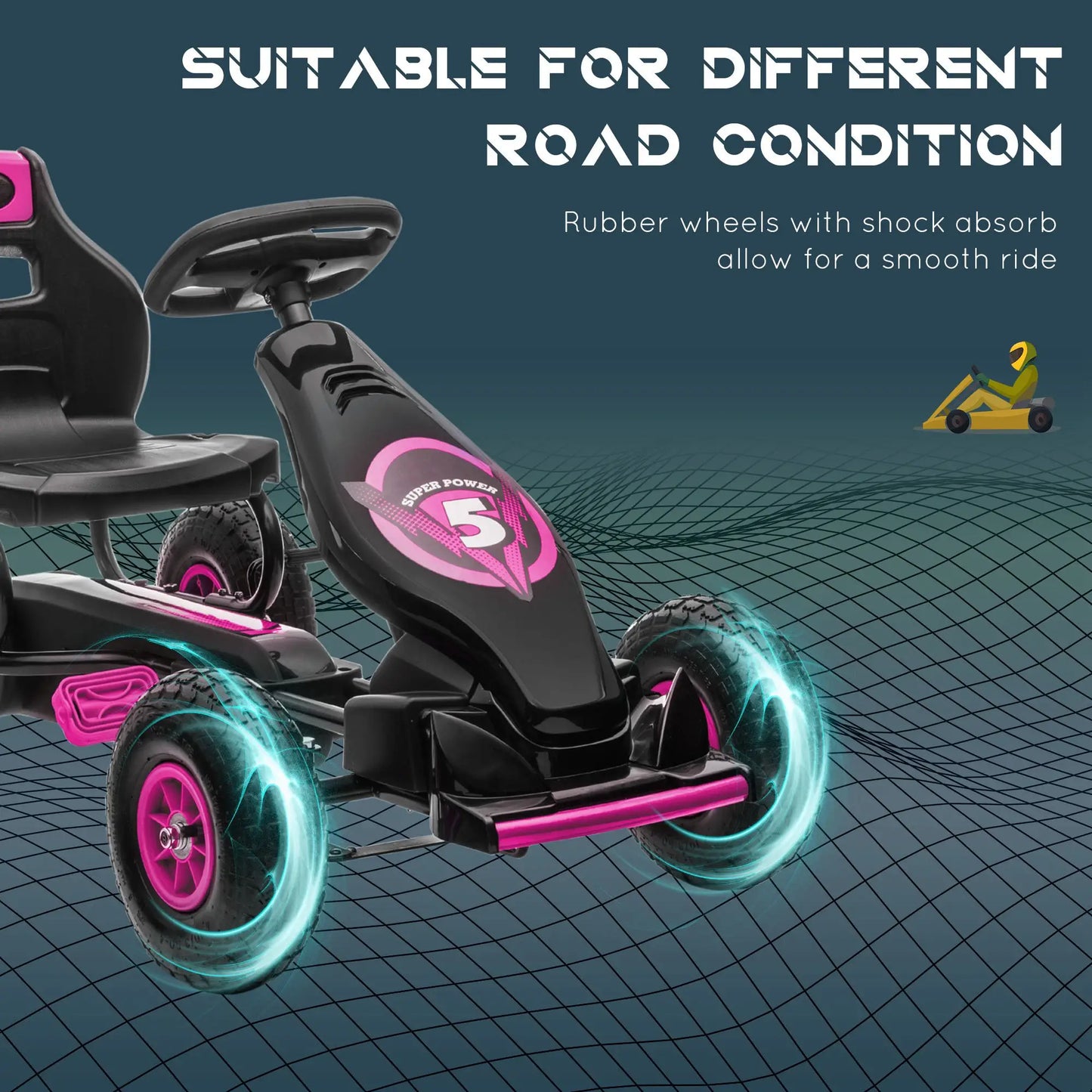 Adjustable Seat Pedal Go Kart, Rubber Wheels Shock Absorb, Pink Pedal Go Karts for Kids at Gallery Canada