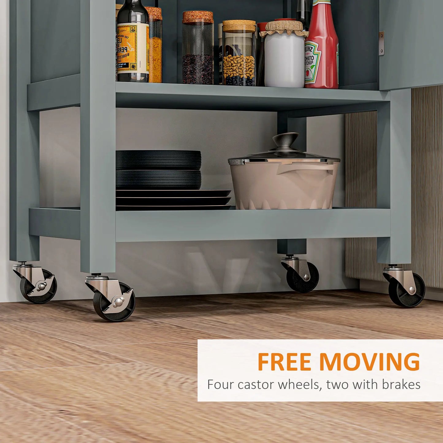 Kitchen Cart on Wheels, Wood Top, Towel Rack, Drawer, Shelf, Grey Kitchen Islands & Kitchen Carts at Gallery Canada