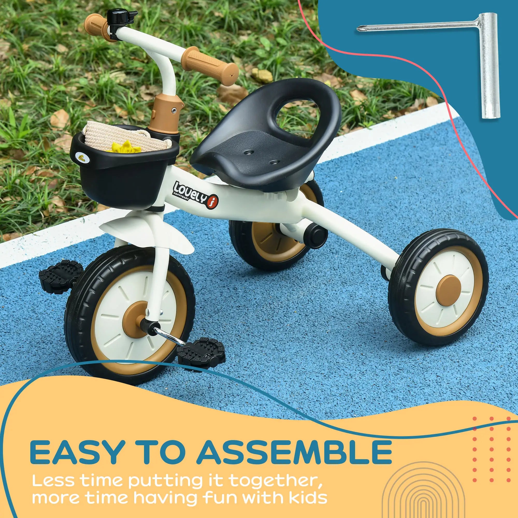 Toddler Tricycle for 2-5 Year Olds, Adjustable Seat, Basket, Bell, White Tricycles for Kids at Gallery Canada