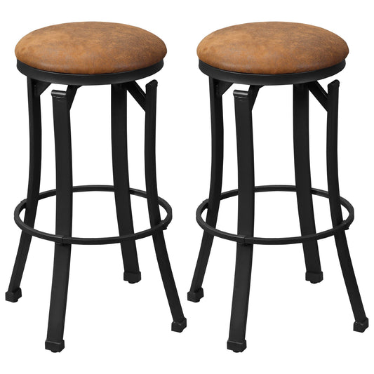 Bar Stools Set of 2, Vintage Swivel Barstools with Footrest, Microfiber Cloth Bar Chairs with Powder-coated Steel Legs for Kitchen and Dining Room, Brown at Gallery Canada