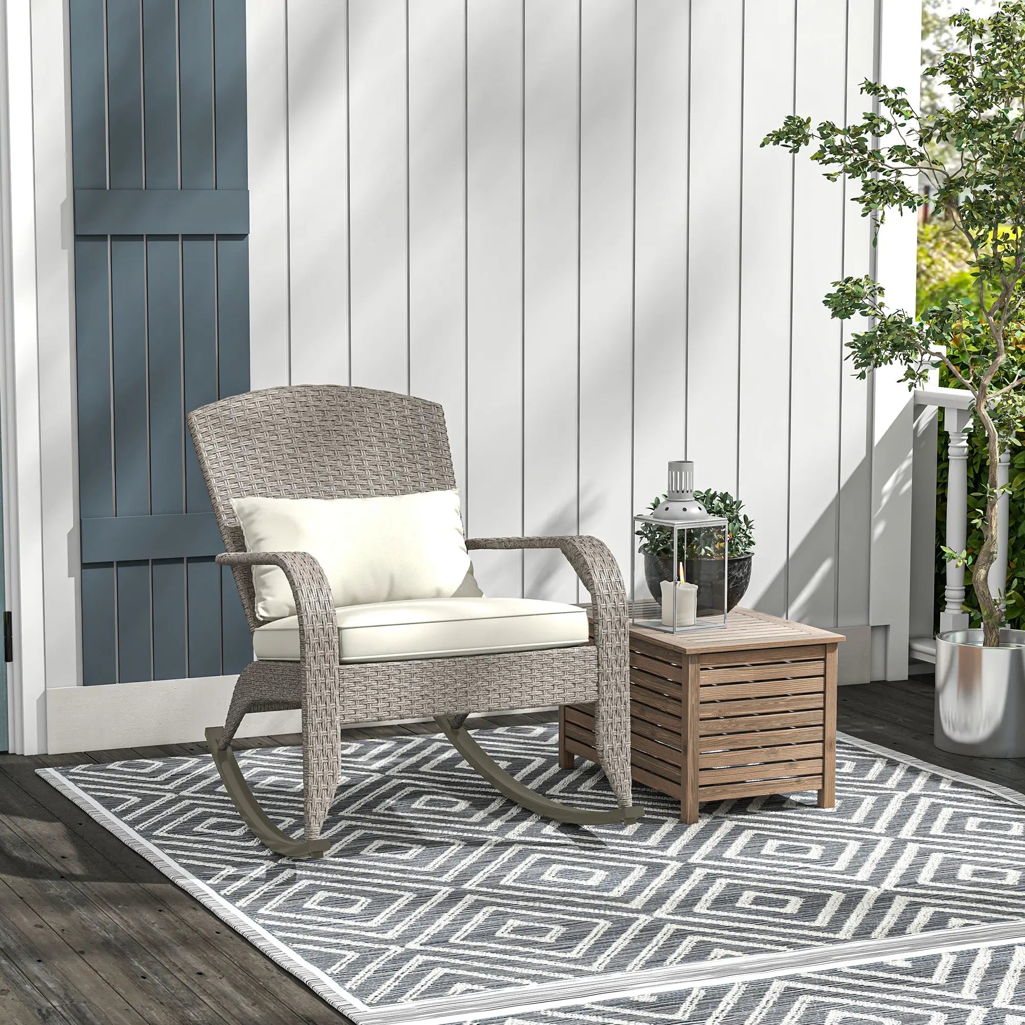 Outdoor Wicker Rocking Chair, High Back, Cream White, Cream White Patio Chairs at Gallery Canada