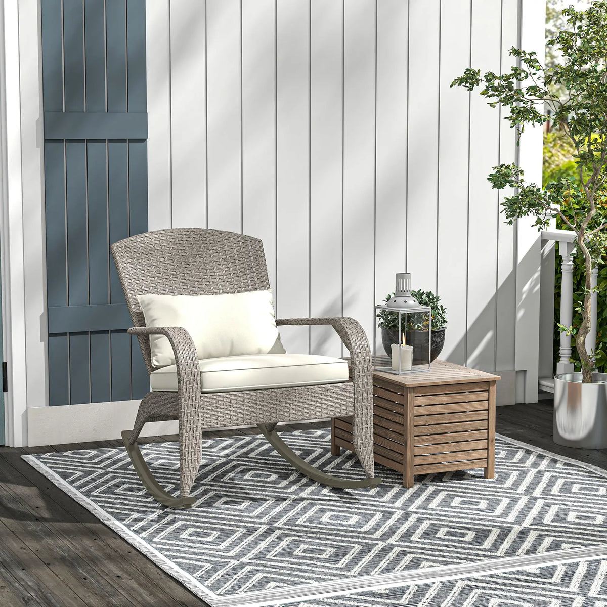 Outdoor Wicker Rocking Chair, High Back, Cream White, Cream White Patio Chairs at Gallery Canada