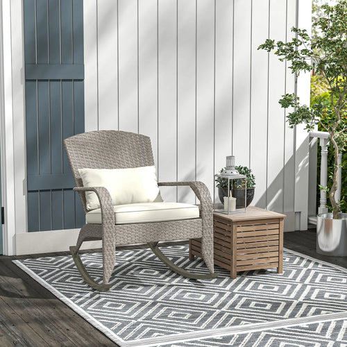 Outdoor Wicker Rocking Chair, High Back, Cream White, Cream White