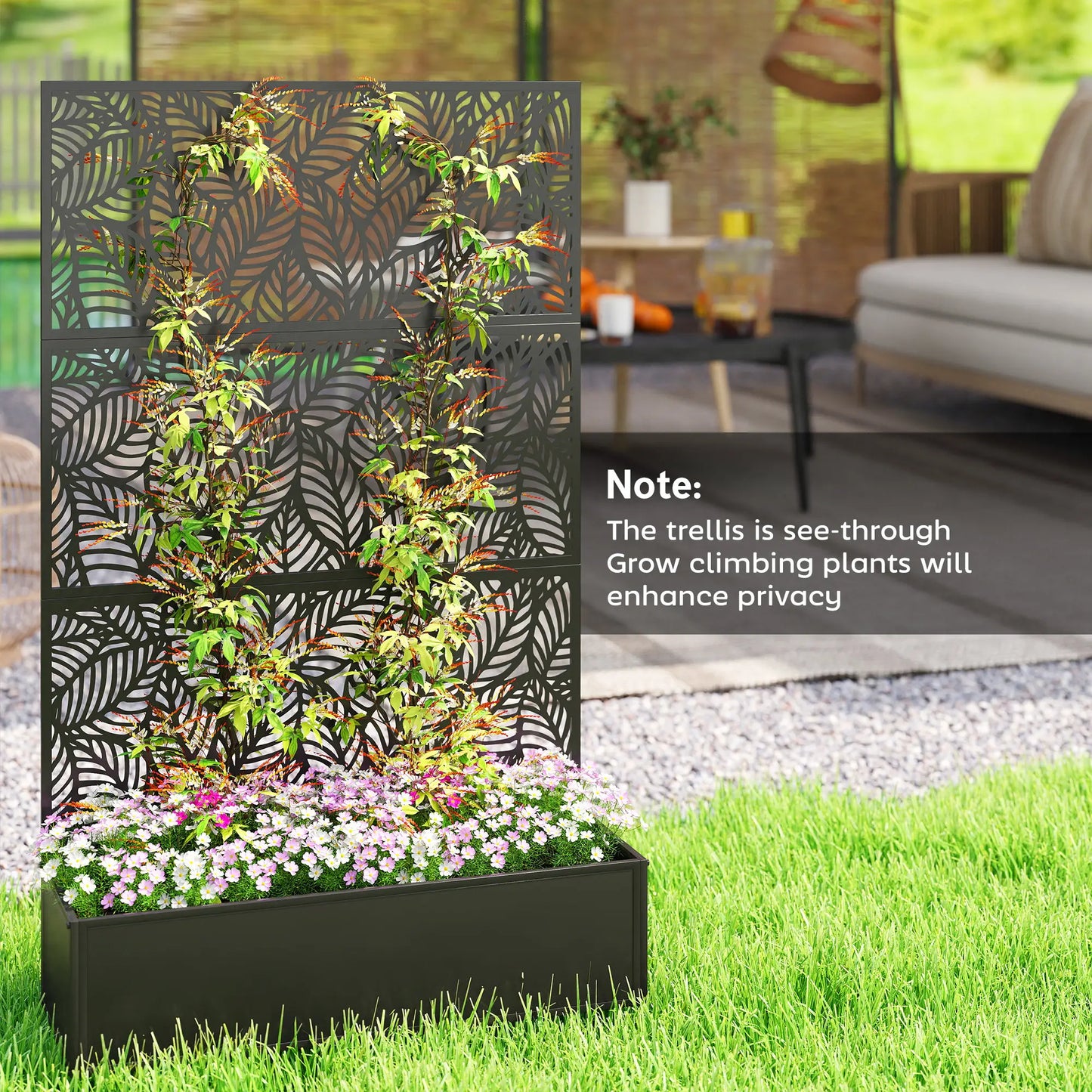 70" Metal Planter Box With Trellis, Raised Garden Bed, Leaves Cut-Out Galvanized Planter Boxes at Gallery Canada