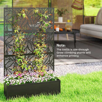 70" Metal Planter Box With Trellis, Raised Garden Bed, Leaves Cut-Out Galvanized Planter Boxes at Gallery Canada