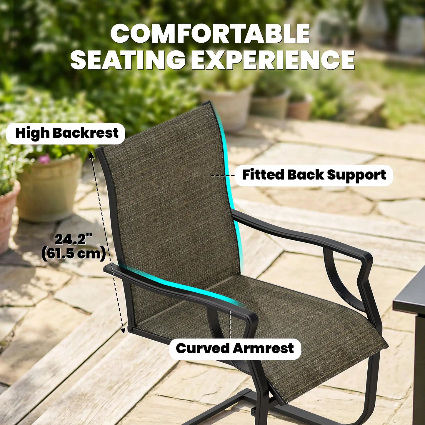 Spring Motion Patio Chairs Set Of 2, Curved High Backrest, Armrest, All Weather Fabric, Metal Frame Outdoor Dining Sets at Gallery Canada