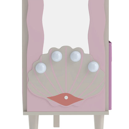 Portant à vêtements pour enfants avec miroir, tiroir et étagères, rose