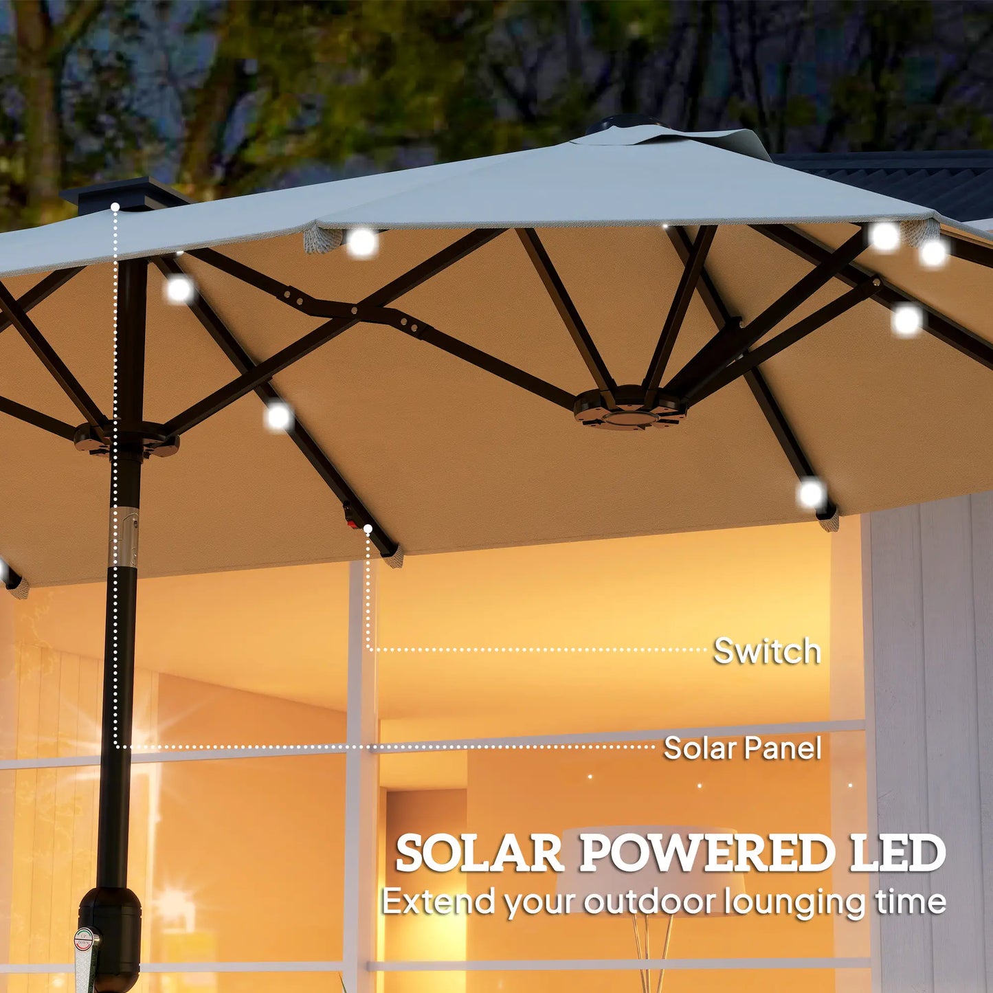 10ft Double-Sided Patio Umbrella, 35 LED Lights, 12 Ribs, Beige Double-sided Umbrellas at Gallery Canada