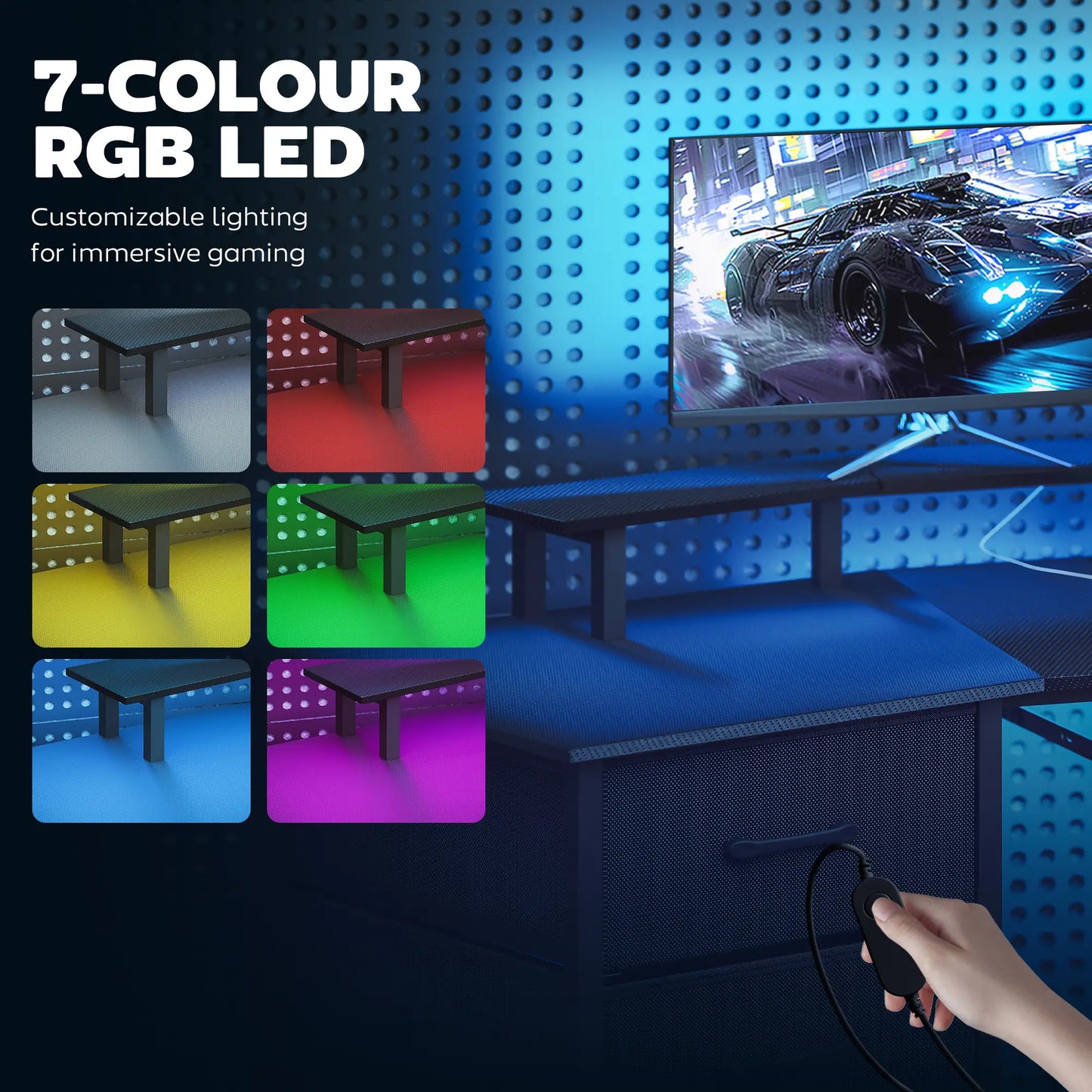 79 Inch Gaming Desk With RGB Lights, Power Outlets, USB Ports, Keyboard Tray, 2 Drawers, Black Gaming Desks at Gallery Canada