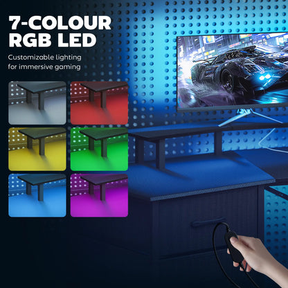 79 Inch Gaming Desk With RGB Lights, Power Outlets, USB Ports, Keyboard Tray, 2 Drawers, Black Gaming Desks at Gallery Canada