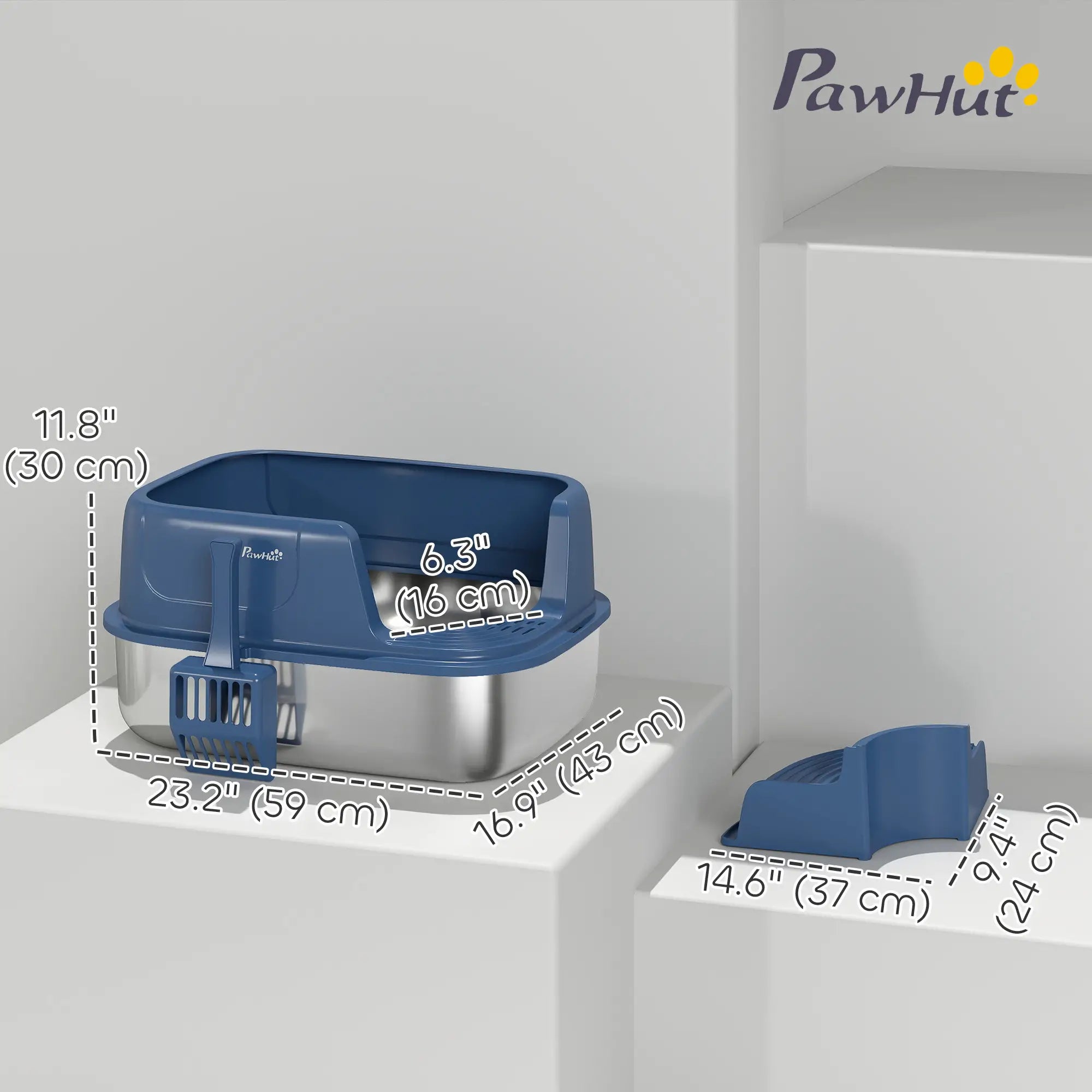Stainless Steel Cat Litter Box, High Side with Scoop, Anti-Leakage, Navy Blue Cat Litter Box Enclosures at Gallery Canada