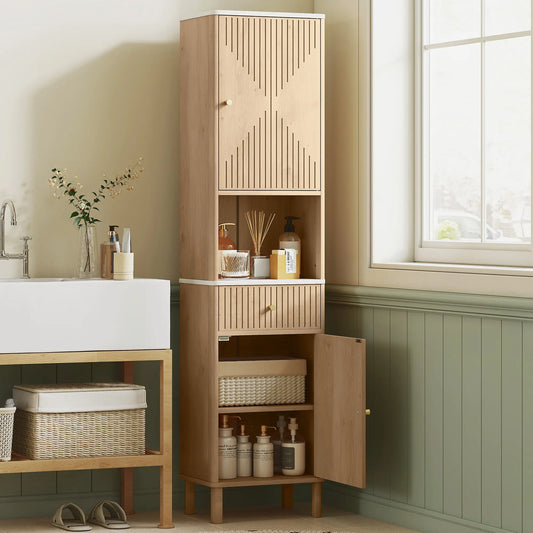 66 in Tall Bathroom Cabinet With Drawer, Oak Freestanding Bathroom Cabinets Oak Wood Effect at Gallery Canada