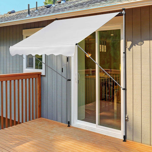 6.6'x5' Manual Retractable Patio Awning Window Door Sun Shade Deck Canopy Shelter Water Resistant UV Protector White