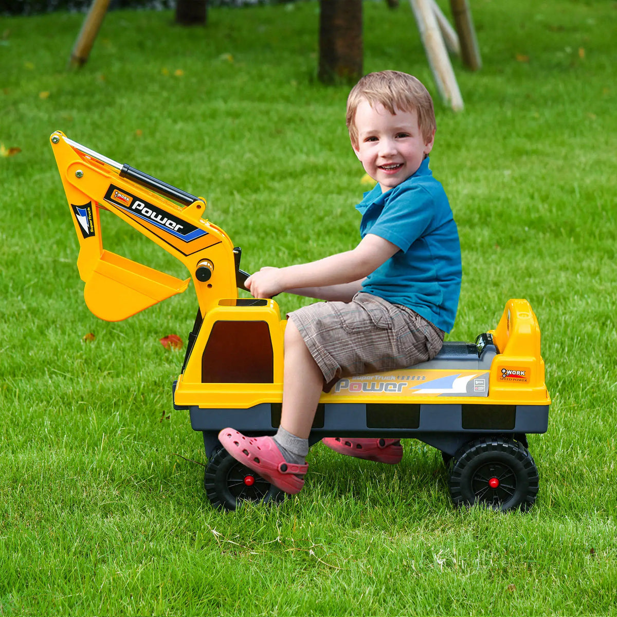 Ride On Excavator Toy, 2 in 1 Design, Detachable Buckets, Music, Light, Yellow Toy Excavators at Gallery Canada