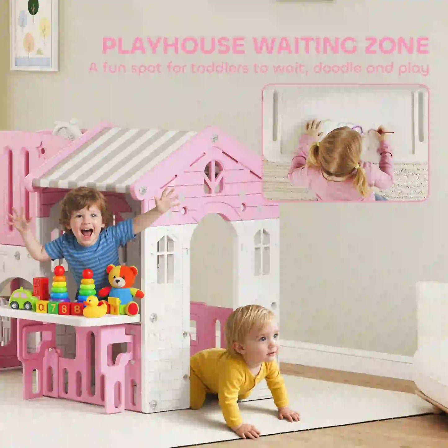 7-in-1 Toddler Slide Climber Playset with Playhouse and Basketball Hoop, Pink Gym Sets & Swings at Gallery Canada